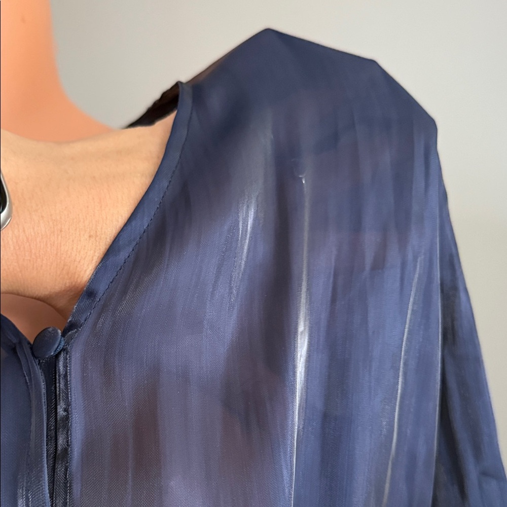 Vince Camuto Midnight Blue Sheer Blouse - Picture 3 of 5